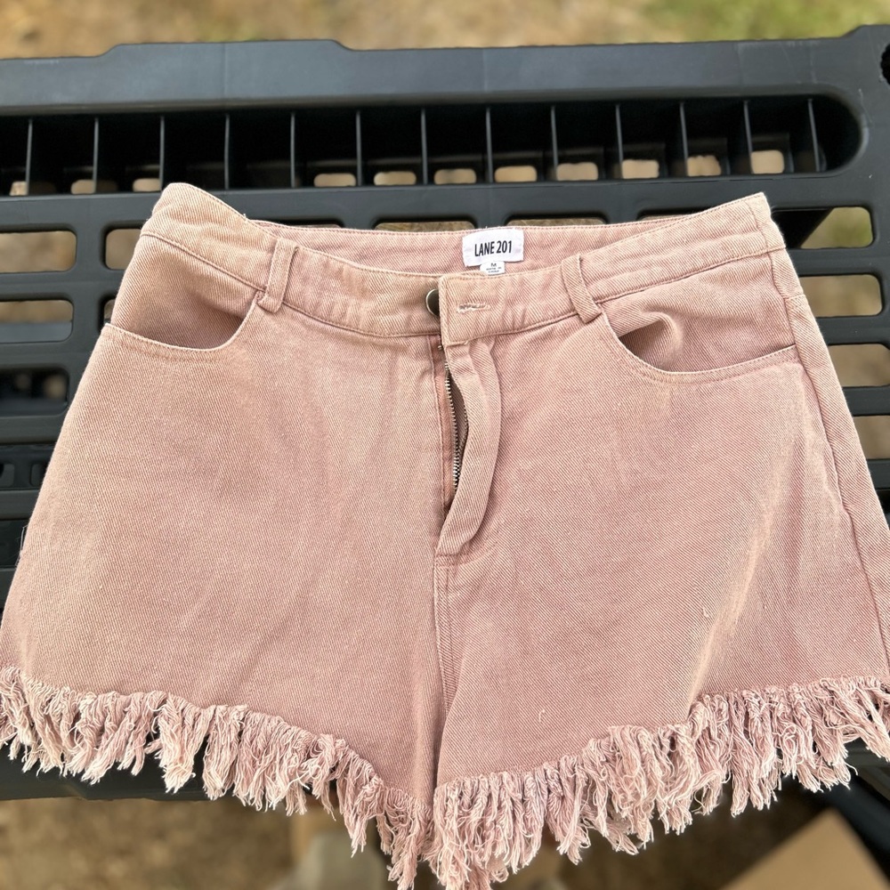 Lane 201 Women's Pink Fringe Jean Shorts